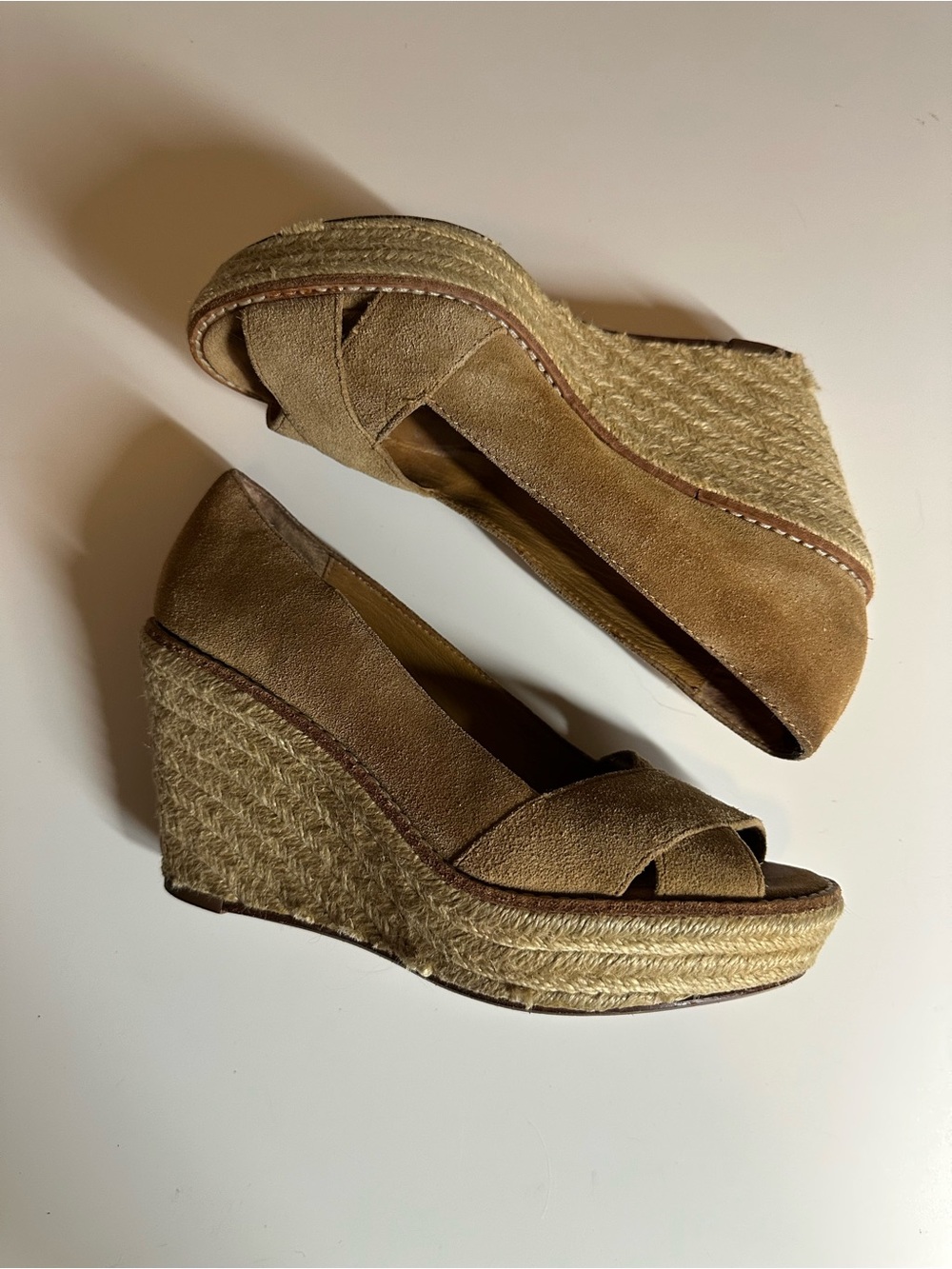 Michael Kors Genuine Suede Leather, Camel and Cream Wedge Espadrilles